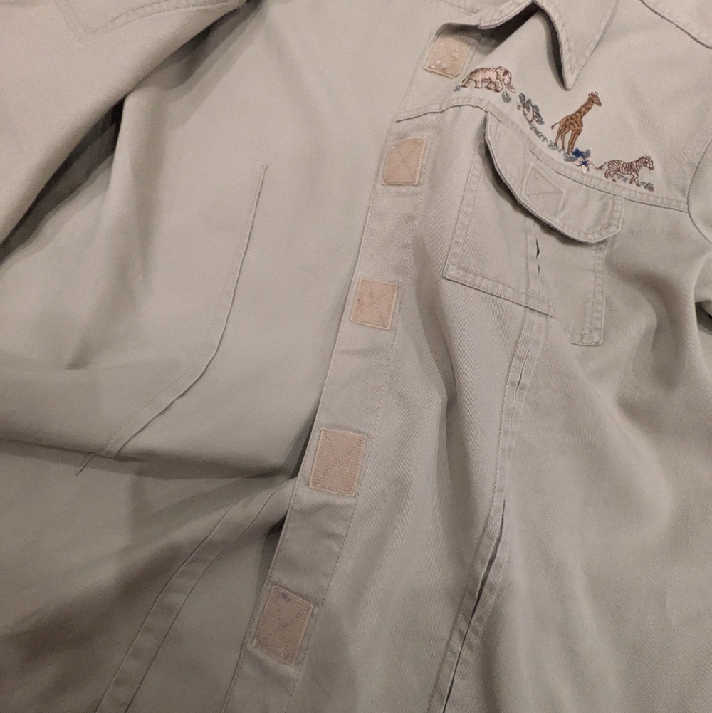 Vintage Velcro Safari Short Sleeve with giraffe and elephant embroidery Size L - Picture 4 of 8